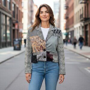 VTG Surya Beaded Embroidered Patchwork Cropped Jacket Sz M 184B